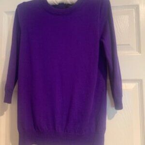 Violet Purple Cashmere Crewneck Sweater with 3/4 Length Sleeves